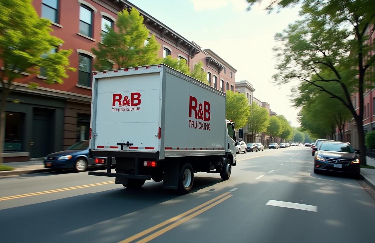 Last-mile delivery truck navigating urban neighborhood for short-haul e-commerce logistics