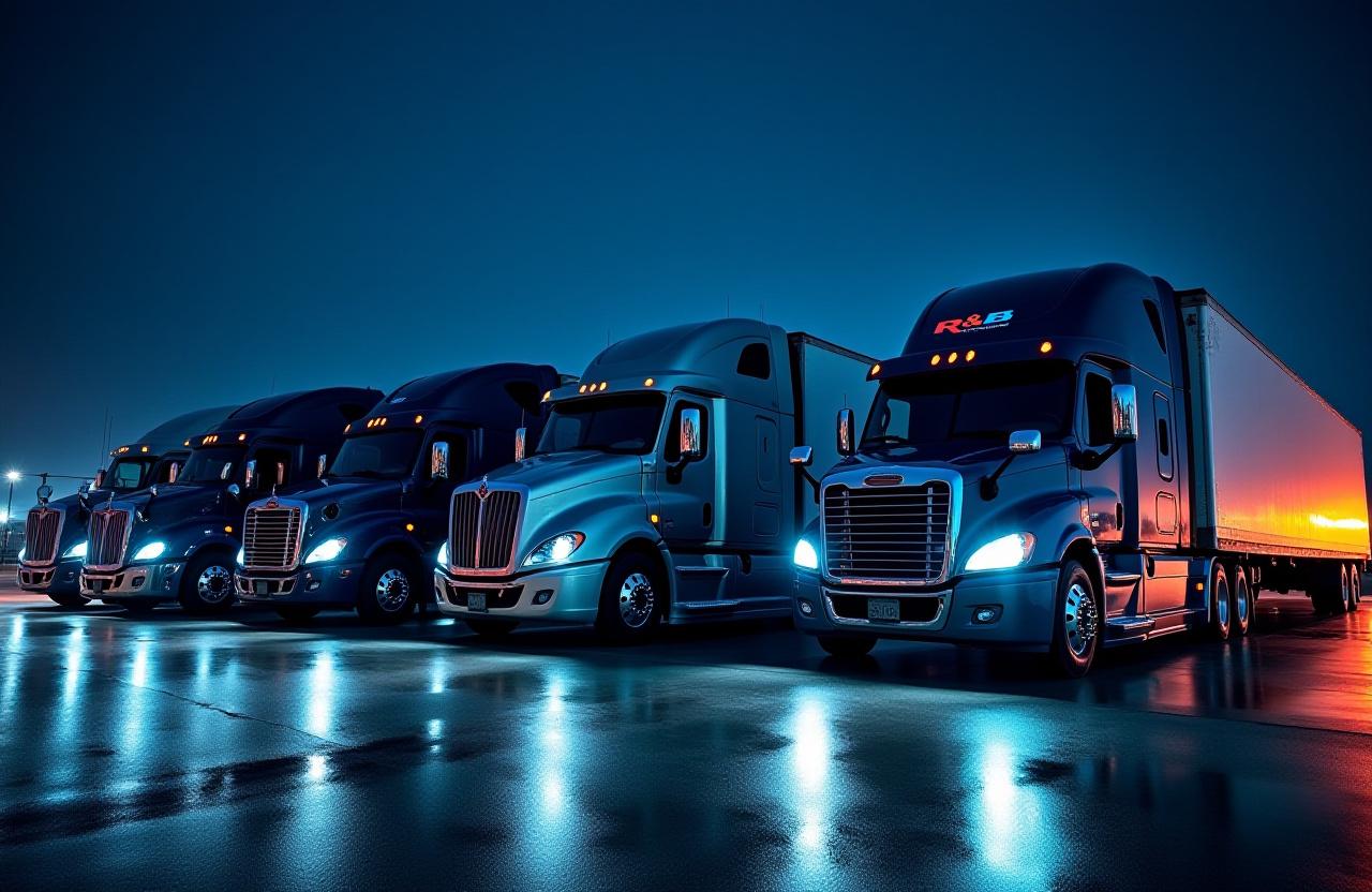 R & B Trucking fleet of modern semi trucks ready for reliable transportation logistics