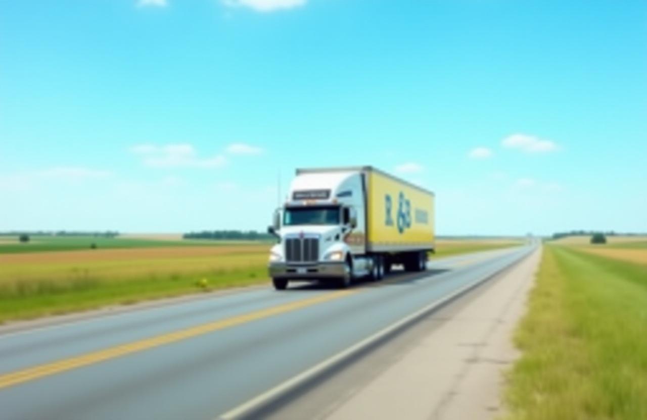 Regional freight hauling truck on Midwest highway serving nearshoring logistics operations